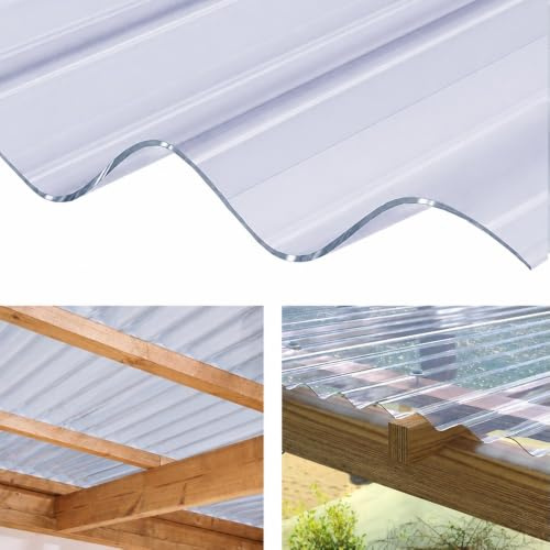 Clear Plastic Corrugated Roofing Sheets Superweight 1.3mm Thick – 2.5ft Wide x 7ft Long Transparent UV-Resistant Roof Panels for Shed, Greenhouse & Carport