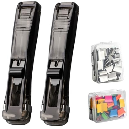 Grapadora con pinza – Dispensador de grapas de grapas, papelería robusta y ergonómica, 2 unidades dispensador de clips, grapadora push | Grapadora de oficina para profesores, estudiantes, contadores