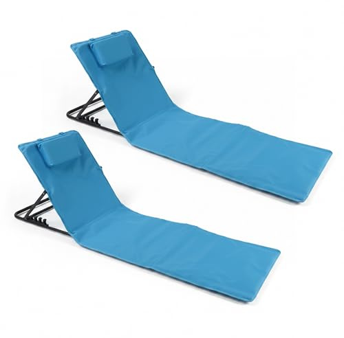 Baroni Home Set 2 Lettini Prendisole Pieghevole da Spiaggia con Cuscino Imbottito, Schienale Reclinabile, Tasca Portaoggetti, Sdraio Portatile per Mare Piscina Campeggio, 48x150x52 cm Celeste