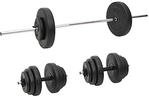 LoogCape skivstång och hantel set med 60 kg viktskivor förkromade stålstänger med låslås för styrketräning, muskelbyggande, hemmagym, mångsidiga sporttillbehör