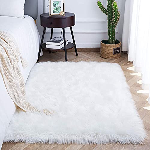 SXYHKJ Piel de Cordero Oveja/Sheepskin Rug Cordero, imitación mullida Alfombras imitación Piel sintética,para salón Dormitorio baño sofá Silla cojín (80x180cm, Blanco)