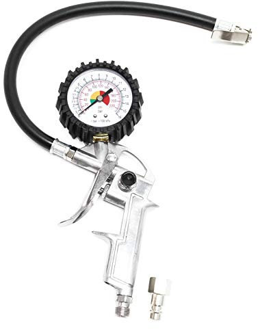 Wiltec Pistolet de gonflage à air comprimé – Pression 0-16 bars – Raccord 1/4 – avec Manomètre – Outil pneumatique pour Pneu de voiture Moto