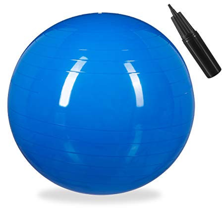 Relaxdays Gymnastikball, Fitnessball Yoga & Pilates, Sitzball Büro, Balance Ball inklusive Luftpumpe, Ø 65 cm, blau