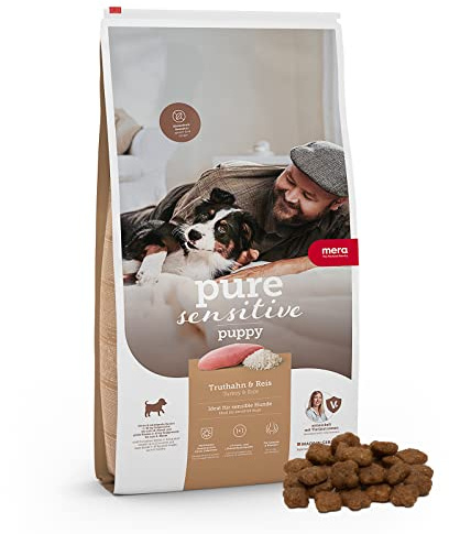 MERA Pure Sensitive Puppy mit Truthahn und Reis (12,5kg), leicht verdauliches Welpenfutter, glutenfreies Trockenfutter ohne Weizen