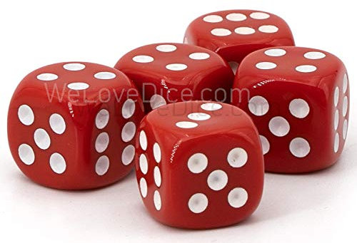 XL Würfel (20mm) in rot/weiße Punkte - Made in Germany - WeLoveBeads - 5 Stück