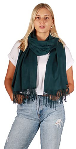DOLCE ABBRACCIO by RiemTEX Damen Winter Schal kuschelig und warm Winterschal mit Fransen Schals Damenschal in Unifarben (Petrol)