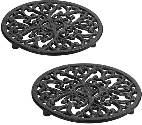 Dessous de Plat Fonte pour Table Cuisine Casseroles Chaudes, Dessous de Plats Métal résistant à la Chaleur avec Pieds en Caoutchouc, 17,1cm, 2Pcs