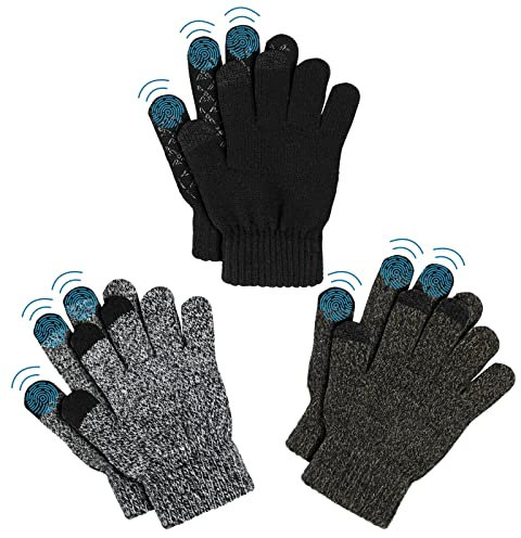 AYPOW 3 Paar Kinder Winter Warme Handschuhe, Elastisch Thermo Fleece Futter Touchscreen Outdoor Vollfinger Strickhandschuhe für 4-8 Jahre alte Jungen Mädchen Kinder, Wintertaugliches Tägliches Tragen