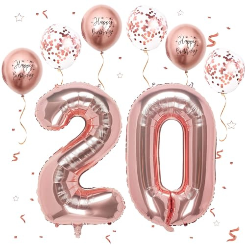 Foil Palloncini Numeri 20 Oro Rosa, VUCDXOP 101 CM Palloncino Numero 20, Grande Pallone Numero 20 Numeri Gonfiabili Compleanno Palloncino 20 Anni Festa Compleanno - Vola con l'Elio