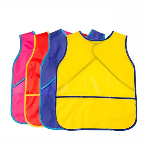 CAASFOOY 4 Pezzi Grembiule Arte per Bambini, Gioco Grembiulino, Pittura Impermeabile Cucina Grembiule, Età 2-8 Anni
