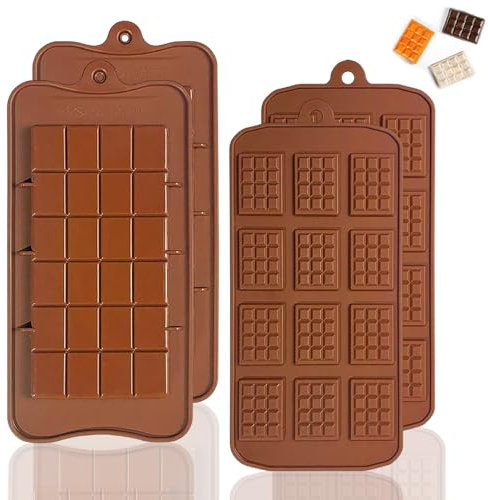 4 Stück Schokoladenformen Antihaft-Silikon-Schokoladen in Lebensmittelqualität und Energieriegel-Schokoladenformen für Hausgemachte Pralinen, Pralinen, Süßigkeiten, Waffeln, Kuchendekoration