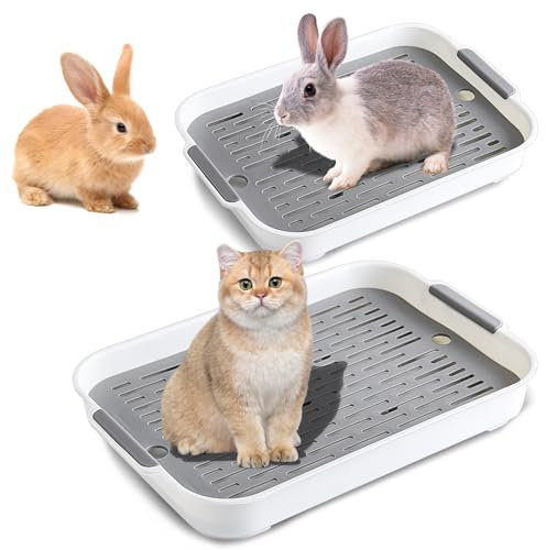 2 Stück Katzentoilette mit Reinigungssieb, Schalentoilette Ohne Deckel, Litter Box Katzenklo, Kaninchenkäfig Toilette, Kaninchentoilette, Tablett für Kaninchen, Meerschweinchen, Chinchillas, Frettchen