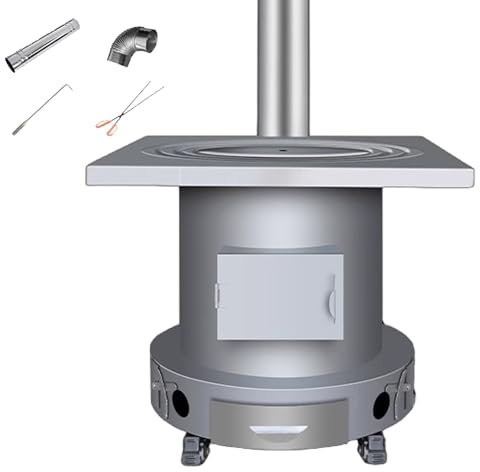 Stufa a Legna con Forno e Canna Fumaria Stufe a Legna da Interno con Ruote Fornello da Campeggio per Tendas per Riscaldamento, Cucina e Campeggio(50 * 50 * 57cm)