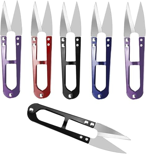 6pcs Thread Snips, High Carbon Steel Yarn Sewing Scissors, Mixed Colours | Yarn scissors for embroidery, cross stitch and crafting. Compact U-shaped design