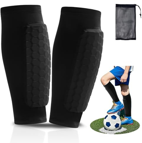 ZAHRVIA Parastinchi Calcio Bambino con Imbottitura a Nido d'Ape, Protezione Antiurto & Design Integrato, Traspirante & Fascia Antiscivolo, Parastinchi professionali antiurto (Nero, S)