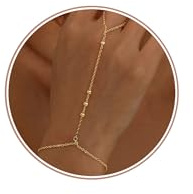 Dochais Bracelets for Women,14K Gold/Silver Plated Dainty Hand Chain Bracelets Trendy Ring Chain Bracelet Charm Gold Cuff Bangle Stackable Bracelet Fashion Body Jewelry Adjustable Waterproof GiftsB