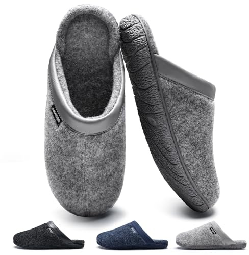 WateLves Zapatillas Casa Hombre Pantuflas Zapatillas de Fieltro Memory Foam Antideslizantes Cálido Zapatillas de Casa (Gris, 42 EU)