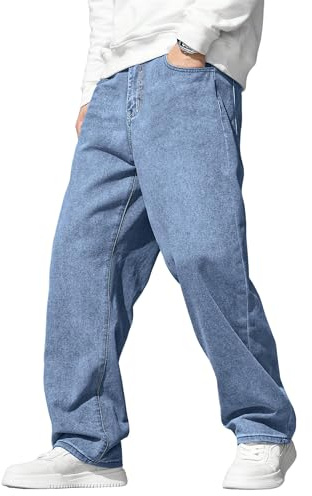 JMIERR Men's Baggy Jeans Wide-Leg Y2K Hip Hop Skater Denim Pants Streetwear Vintage Relaxed Loose Fit Jeans Plus Size 90s Casual Carpenter Jean, M, Beau Blue