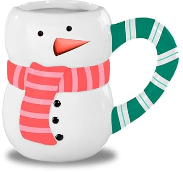Gem Imports Snowman Ceramic Mug – Christmas Novelty Shaped Mug with Carrot Nose & Scarf – Festive Hot Chocolate & Winter Drinks Cup