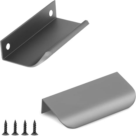 QZKJQDD 2 Pack Starry Gray Kitchen Cupboard Handles Finger Edge Pulls for Cabinets and Drawers, 80mm Wardrobe Door Handles Modern Aluminum, Matte Starry Gray