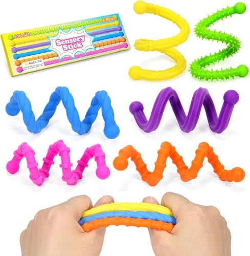 Fidget Toys Sensoriali, Moxiewell 6 Pezzi Giochi Antistress Sensoriali, Fidget Asta Toys Silicone Sensoriale Bastoncini Tattici Calmanti per Bambini con Autismo Toy Anxiety ADHD Toys