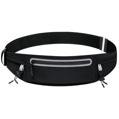 Laufgürtel für Handy Lauftasche Joggen Lauf Hüfttasche Herren Damen mit 3 Taschen Jogging Bauchtasche Handytasche Triathlon Startnummernband Laufgurt Marathon Running Belt mit Nummernhalter (Schwarz)
