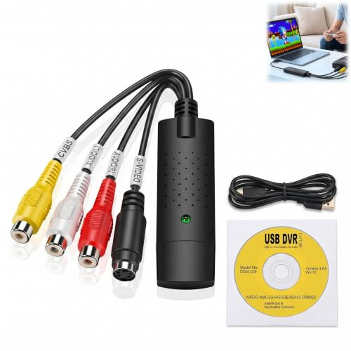 Ihteyuo Digital VHS-omvandlare, VHS till USB digital videoinspelningskort, RCA till USB 2.0-ljudadapter, Grabber videoinspelningskort för VCR, Mini DV, Hi8, DVD-omvandlare