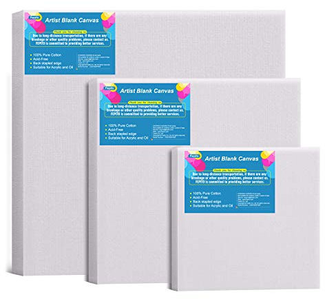 FEPITO Blank Stretched Framed Canvas for Painting 3 Pcs Art Canvas for Kids Adults Students and Professionals (20x20cm 15x15cm 10x10cm)