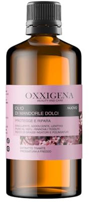 Oxxigena - Olio di Mandorle Dolci Naturale e Puro al 100%, Confezione da 500 ml, Estratto a Freddo, Ideale per Massaggi Corpo, come Idratante e Struccante per la Pelle Secca e per i Capelli Crespi