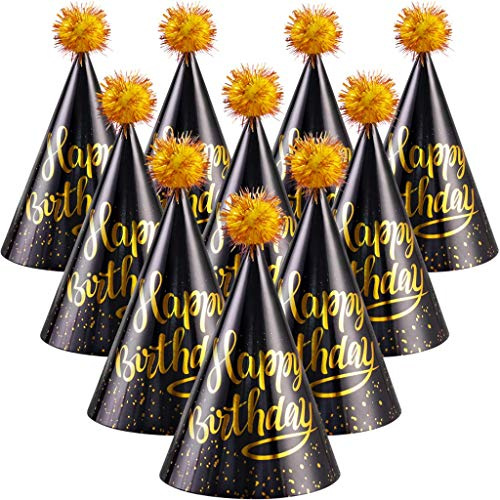 Kids Birthday Party Hats, 10 Pieces, Colourful Headwear, Easy Assembly | PixiPy Colourful Hats for Celebration Parties & Fun Decoration, Cone-Shaped with Pom Poms, Quick Assembly, Durable Material