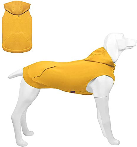 Hunde Hoodie, Hundemantel mit Hut & Taschen & Leinenloch, Weicher und Atmungsaktiver Kapuzenpulli Für Große Hunde Winterhundebekleidung Drinnen Ohne Ärmel Hundekleidung von Kickred (Gelb-S)