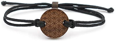 WALDHERZ Holz Armband mit Gravur „Blume des Lebens“ aus Walnussholz | Handgefertigt & personalisierbar | Nachhaltig, vegan & mit Upcycling-Nylon | Kraftvolles Symbol für Harmonie & Achtsamkeit