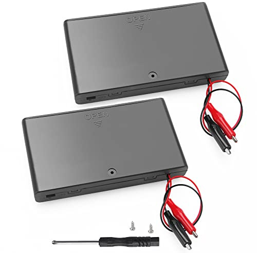 VooGenzek 2 ST AA 12V Batterihållare Fodral Plast Batteriförvaringsbox, med ON/OFF-Brytare + krokodilklämmor