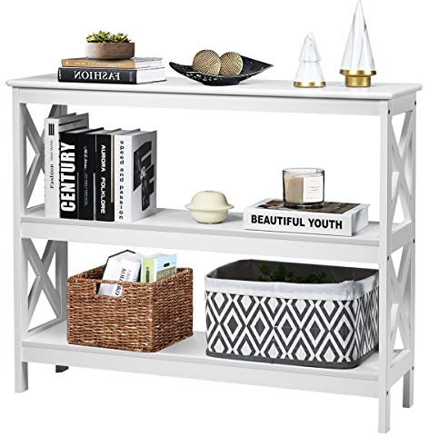 LIFEZEAL Mesa de Consola Recibidor, Mesa Auxiliar Estrecha de 3 Niveles, Estants de Almacenamiento con Barras en X, Mueble Largo para Entrada Salón Pasillo Dormitorio, 100 x 33 x 80 cm, Blanco
