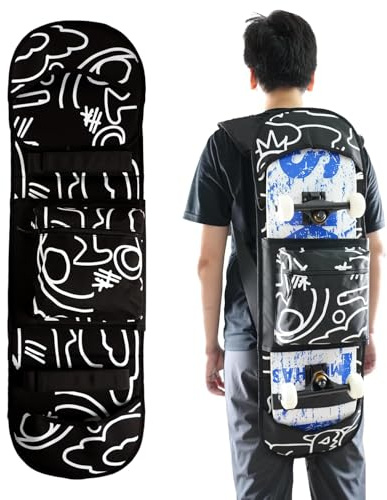 QOPET Zaino Trasporto Skateboard Impermeabile - Per Cruiser, Longboard Elettrico e Skate Normale, Tessuto Oxford 900D Robusto, Design Pieghevole per Adulti