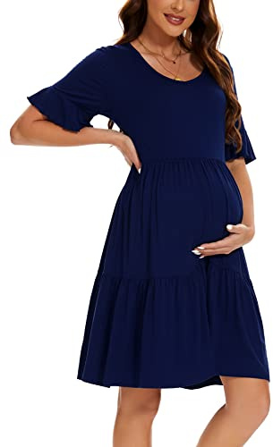 Smallshow Vestiti Premaman Estivi Abito Vestito Elegante Premaman Donna Navy L