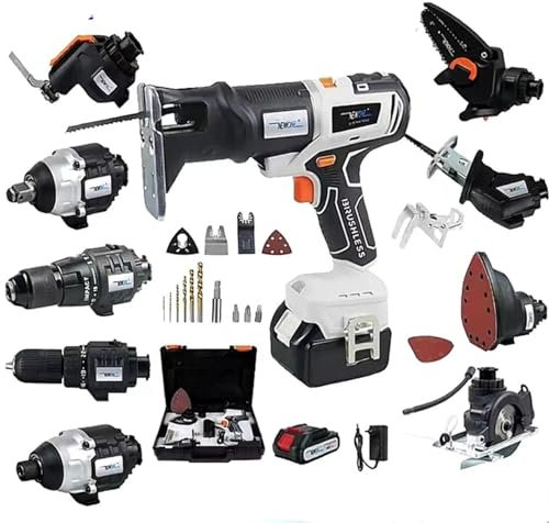 ZUMAHA Kit De Herramientas DoméSticas Y Taladro Manual InaláMbrico, Kit Combinado De Herramientas EléCtricas para CarpinteríA De 10 Pulgadas, Juego Multifuncional para CarpinteríA para Proyectos