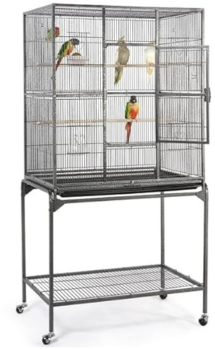 Soberine Gabbia Grande per Uccelli Pappagalli Cocorite in Metallo Piedistallo Ruote Posatoi Nero 160 cm