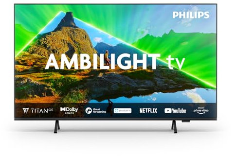 Philips Ambilight 43PUS8319 4K LED Smart TV - Display 43’’ con piattaforma Titan OS Pixel Precise Ultra HD e Dolby Atmos Sound, funziona con Alexa e Google Voice Assistant - Cornice nera opaca