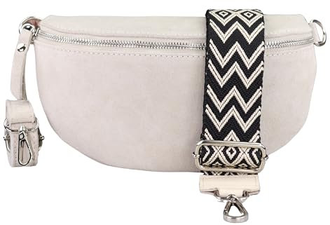 BLADE Bauchtasche Damen, Handgemachte Wildledertasche, Crossbody Bag, Gürteltasche Echtes Leder mit 2 abnehmbaren/verstellbaren Breiten Gürteln, Umhängetasche aus Italien, Geschenk für Sie -Creme