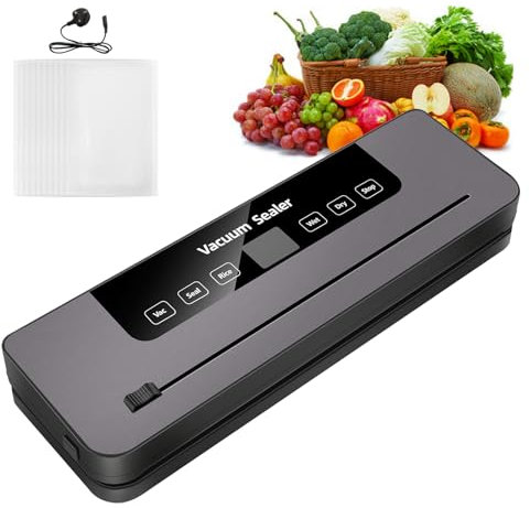 Vacuum Sealer Machine, Powerful 60 KPA Vacuum Sealer Portable Mini Vac Pack Machine, 6-In-1 Compact Vacuum Food Preservation System Built-In Cutter, 10PCS BPA-Free Seal Bags