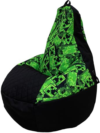 MINECRAFT Large Bean Bag, Highback Gaming Bean Chair with Filling Included, Comfortable Creepers Lounging Chair for All Ages and Indoor and Outdoor Use