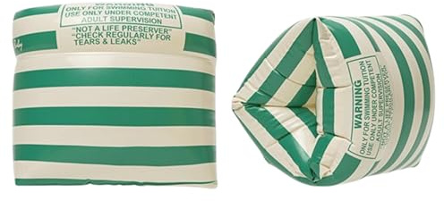 Arm Floaties for Kids and Adults - Vintage Striped Pool Arm Floats Arm Bands Inflatable Swim Floaties PVC Arm Floaty for Kids 3-5-6-12 Years (Green Stripe)