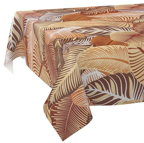 ANRO Nappe en toile cirée - Lavable - Nappe de jardin - Imperméable - Bord coupé - Motif floral - Feuilles et tonnelle - Rouge - 220 x 140 cm