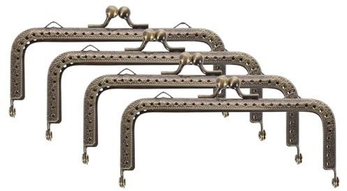 QUARKZMAN 4 Pcs Marco de Bolso de Metal, 12.5cm/4.9 Rectángulo Retro Cierre de Beso Marco de Cierre Repujado para Bolso de Mano, Monedero, Reemplazos de Hardware de Marco (Bronce)