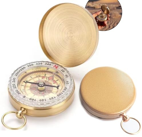 Amazleer Boussole en laiton pour l'extérieur, étanche, avec chiffres lumineux, étui à rabat portable pour la randonnée, le camping et les aventures en plein air