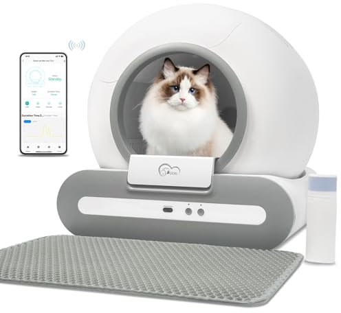 DOEL Upgrade Self Cleaning Cat Litter Tray Automatic Box 65L Large Capacity, Triple Security, APP Monitor Smart Cat Litter Box for Multiple Cats with Mat & Liners