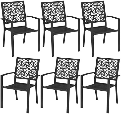 Yaheetech Juego de 6 Sillas de Comedor de Metal con Respaldo Muebles de Exterior para Todo Tiempo para Jardín Terraza Balcón Patio Piscina Carga 136kg