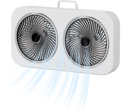 Derwrtup Ventaglio da Tavolo e Silenzioso, Doppia Testa Compatta Per Rinfresco Personale, Ventilatore USB Ricaricabile Appendibile Silenzioso per Campeggio Viaggio Spiaggia Palestra