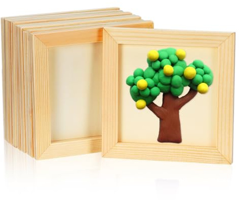 VICASKY 10 Pack Unfinished Wooden Picture Frames 4.72 in Square Wood Frames for Crafts Diy Painting Projects Photo Display School Home Kindergarten